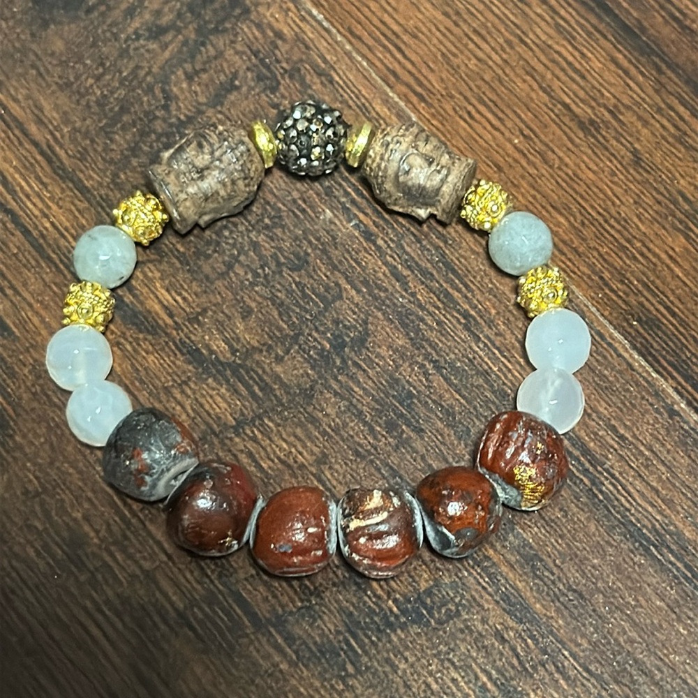 Handmade wood Buddha head bracelet